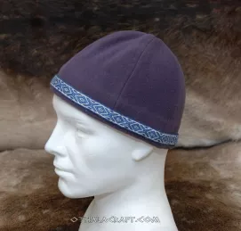 Dark purple woolen hat with braid.