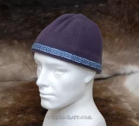 Dark purple woolen hat with braid.