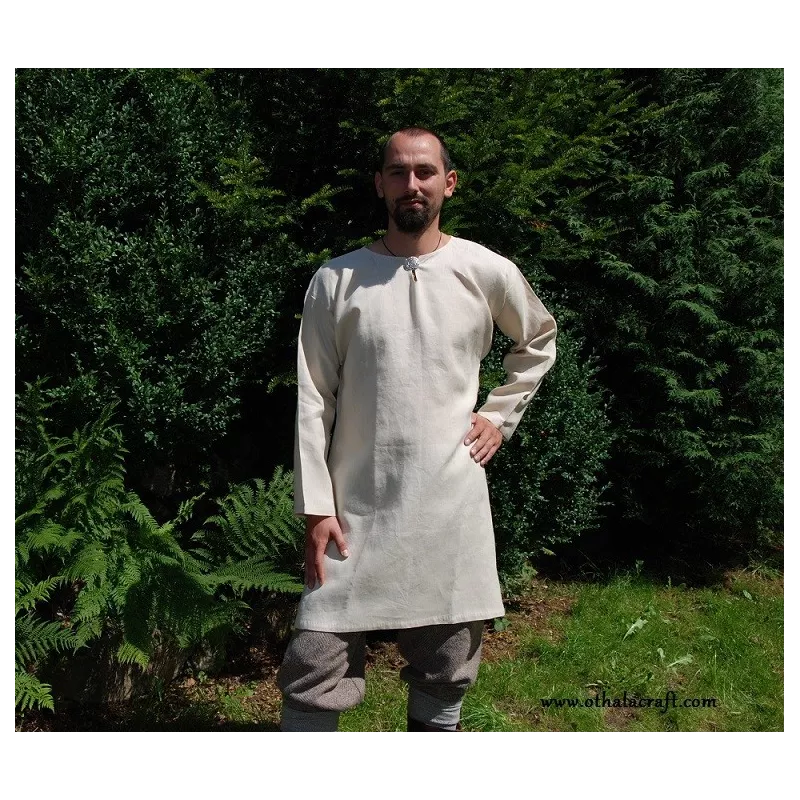 Simple T-tunic made of 100 % linen fabric in ivory color, based on a find from Birka (Sweden).