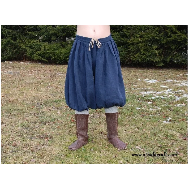 Hedeby Viking trousers made from dark blue 100% linen.