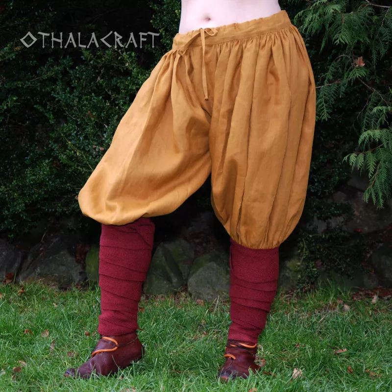 Viking trousers made from honey yellow linen.