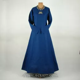 Dark blue linen Viking dress, early medieval.