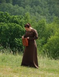 Brown linen Viking dress, early medieval.