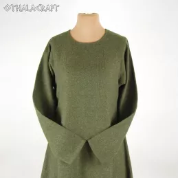 Green woolen Viking dress - herring bone / SHORTER VERSION