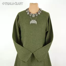 Green woolen Viking dress - herring bone