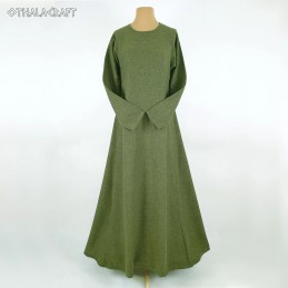 Grünes Wikinger-Wollkleid – Fischgrätmuster