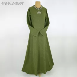 Green woolen Viking dress - herring bone