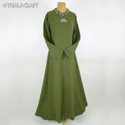 Grünes Wikinger-Wollkleid – Fischgrätmuster