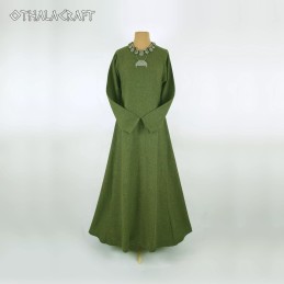 Grünes Wikinger-Wollkleid – Fischgrätmuster
