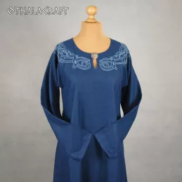 Dark blue Viking woolen dres with embroidery.