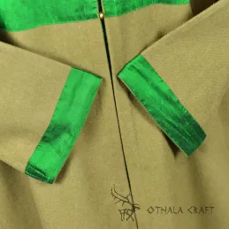 Green woolen kaftan with silk and buttons.