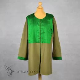 Green woolen kaftan with silk and buttons.