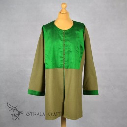 Grüner Wollkaftan mit Seide und Knöpfen