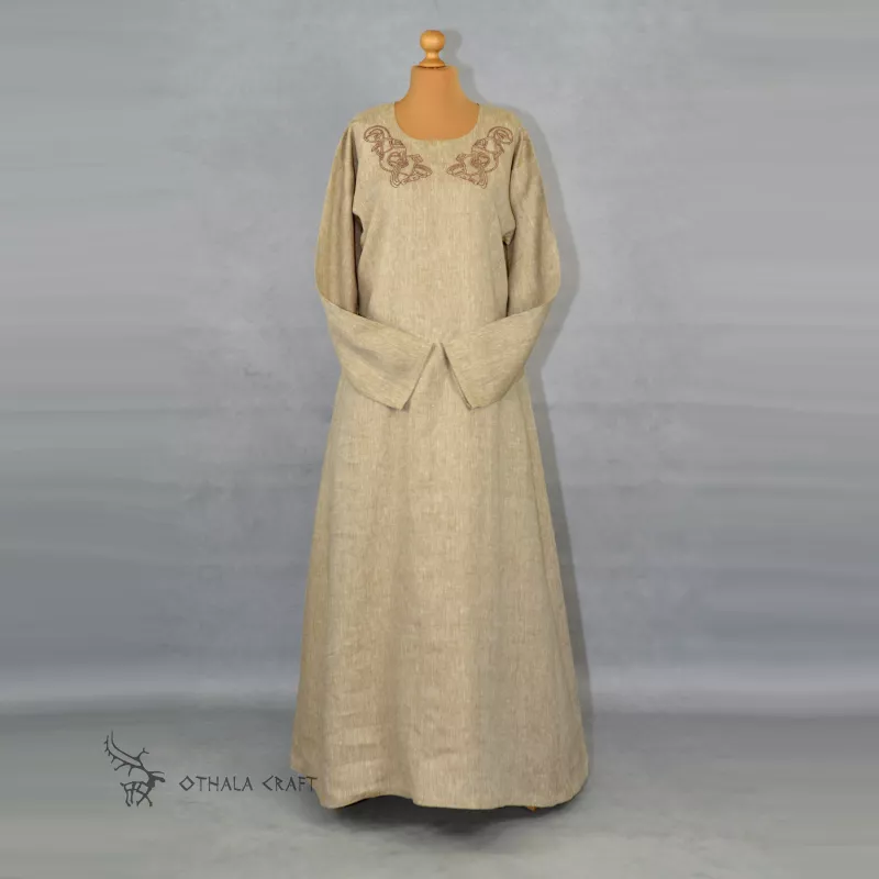 Linen Viking Age dress with embroidery - Viking gown