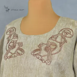 Linen Viking Age dress with embroidery - Viking gown