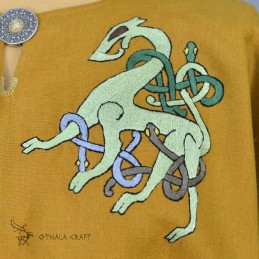 Leinentunika mit Stickerei, Wikingerhemd – Gelb