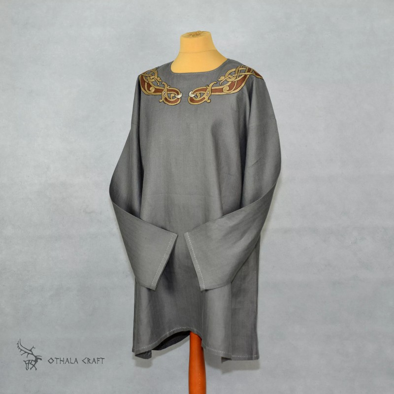 Linen tunic with embroidery, Viking shirt – Grey
