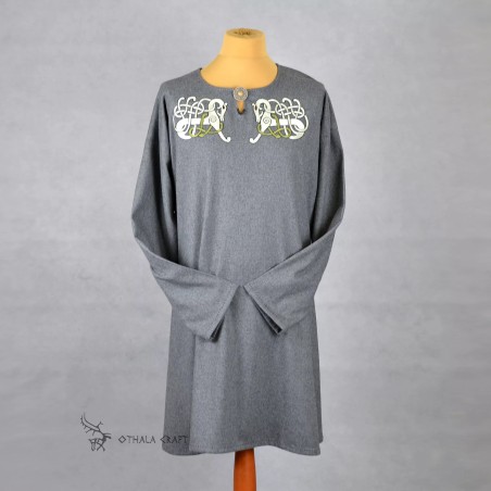 Wolltunika mit Stickerei, Wikinger – Grau