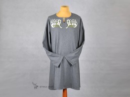 Wolltunika mit Stickerei, Wikinger – Grau