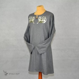 Wolltunika mit Stickerei, Wikinger – Grau
