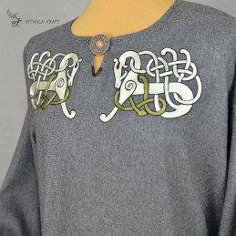 Wolltunika mit Stickerei, Wikinger – Grau