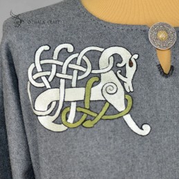 Wolltunika mit Stickerei, Wikinger – Grau