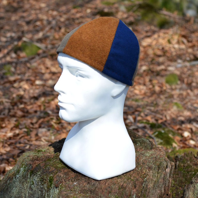 A simple Viking cap made of wool with a visible weave.