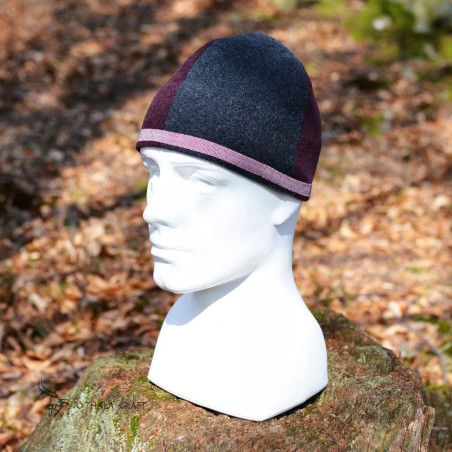 Viking Hat made from two colors of wool of medium thickness.