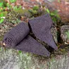 A pair of leg wraps, made from  wool in a diagonal pattern. Pleasant medium-weight wool in dark brown color, all hand-stitched