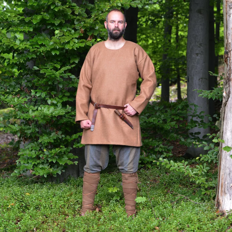 Light brown viking shirt made of thicker wool, perfect for colder days.
