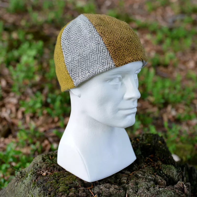 Beautiful hat, made of three colors of wool in six wedges. Wool was hand weaved and plant dyed.