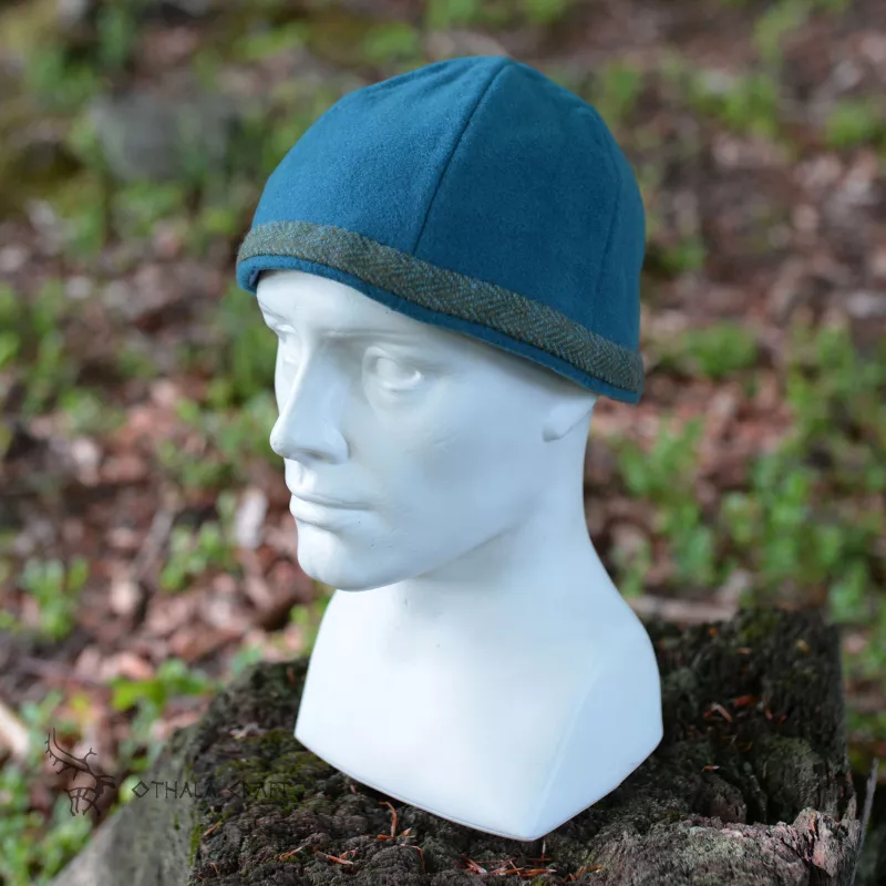 Hat made of blue wool, making it the perfect hat for cold days,