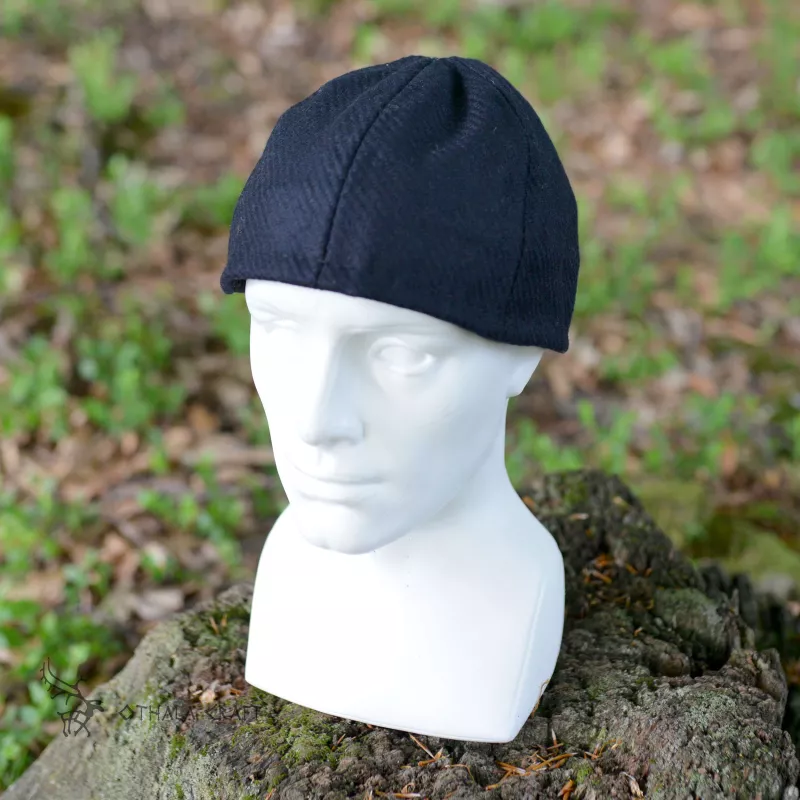 Viking Hat made of thicker, blue wool, making it the perfect hat for cold days.