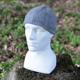 Viking Hat made of 100% thicker, grey wool in herring bone, making it the perfect hat for cold days.