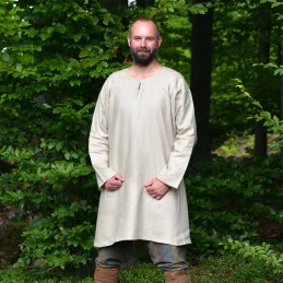 Handgenähte Wikinger-Leinentunika – elfenbein