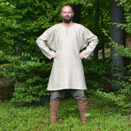 Handgenähte Wikinger-Leinentunika – elfenbein