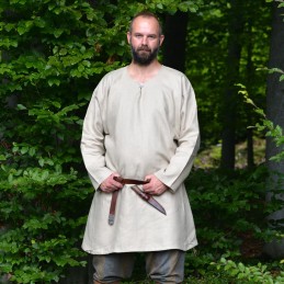 Handgenähte Wikinger-Leinentunika – elfenbein