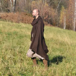 Brown woolen cape in herring bone pattern