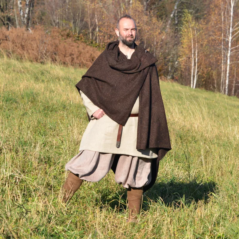 A Viking cape made of wool with a herringbone pattern.