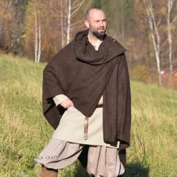 Brown woolen cape in herring bone pattern