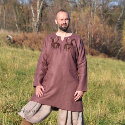 Linen tunic with embroidery, Viking – Plum (111146)