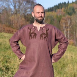 Leinentunika mit Stickerei, Wikinger – Pflaume (111146)