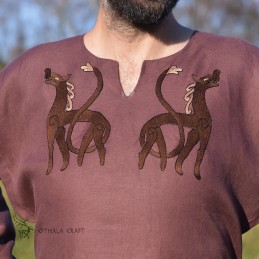 Linen tunic with embroidery, Viking – Plum (111146)