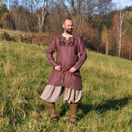 Leinentunika mit Stickerei, Wikinger – Pflaume (111146)