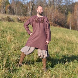Leinentunika mit Stickerei, Wikinger – Pflaume (111146)