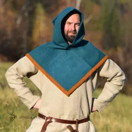 Beautiful Viking hood made of hand woven wool in herring bone pattern.