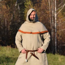 Beautiful Viking hood made of hand woven wool in herring bone pattern.