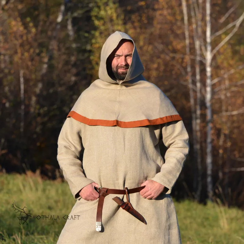 Beautiful Viking hood made of hand woven wool in herring bone pattern.