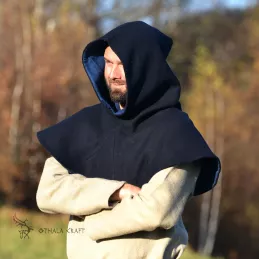 Beautiful Viking hood, made of dark blue, 100% wool in diagonal pattern.