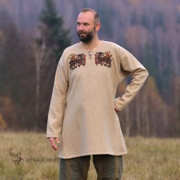 Wolltunika mit Stickerei, Wikinger – Beige